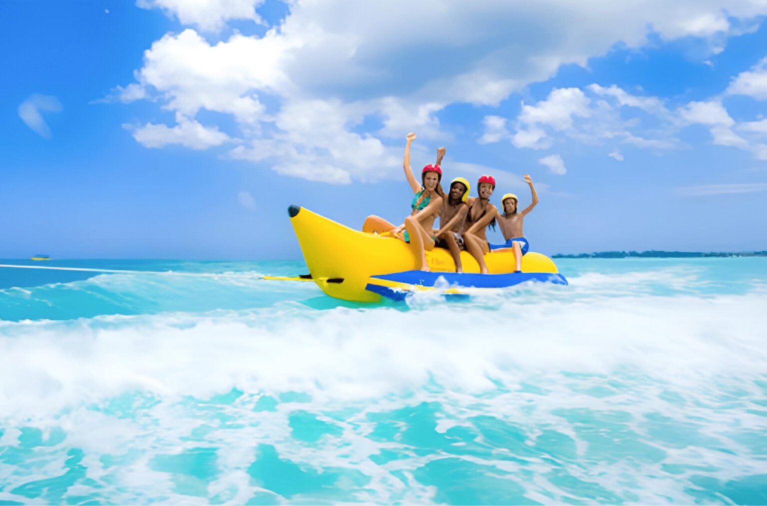 Enjoying banana boat ride as family on Dubai Waters