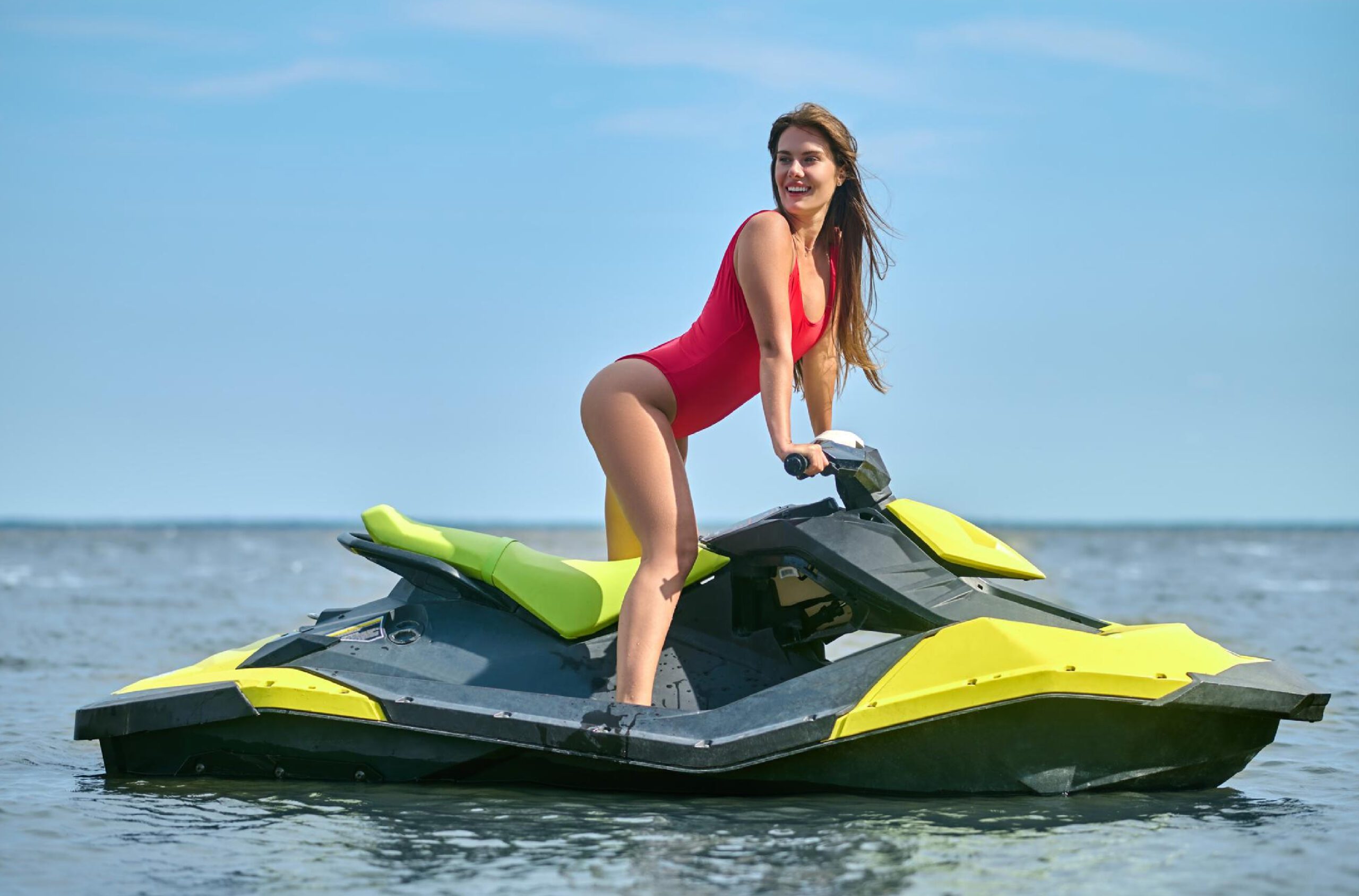 A girl getting ready to enjoy the adrenaline rush with jet ski ride in Dubai