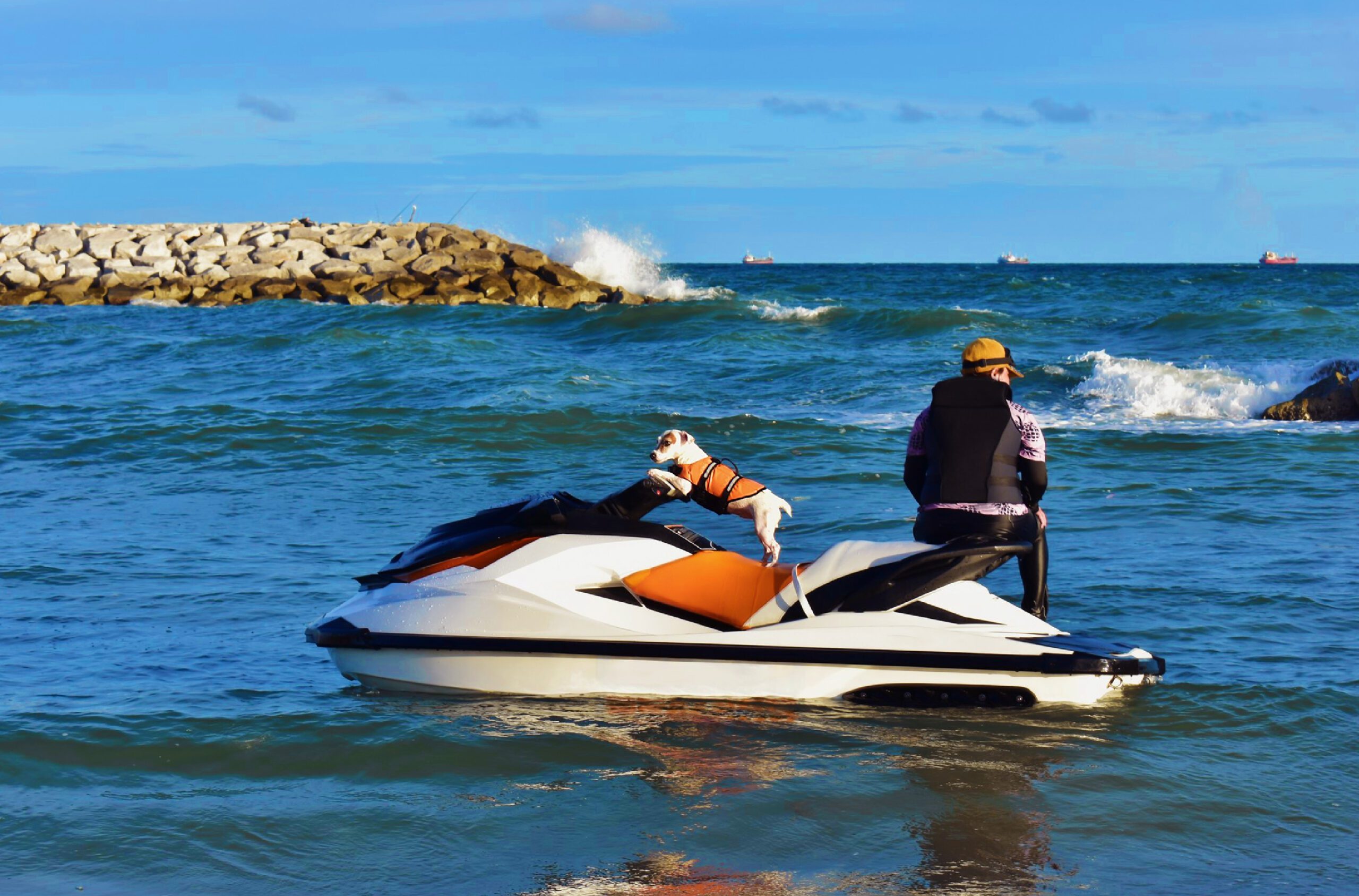 Two friends enjoy jet ski ride in Dubai