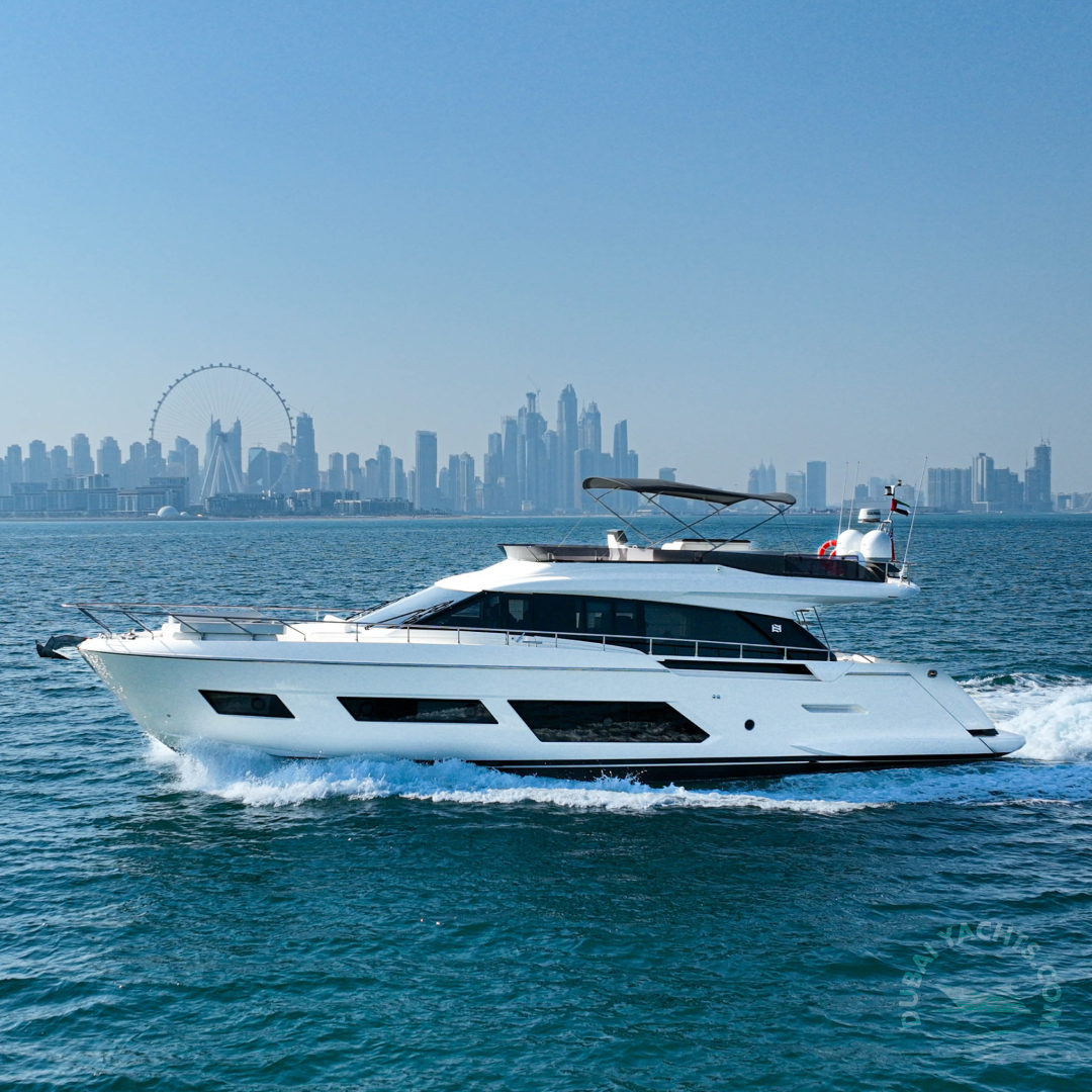 Ferretti 78ft gliding through the blue waters