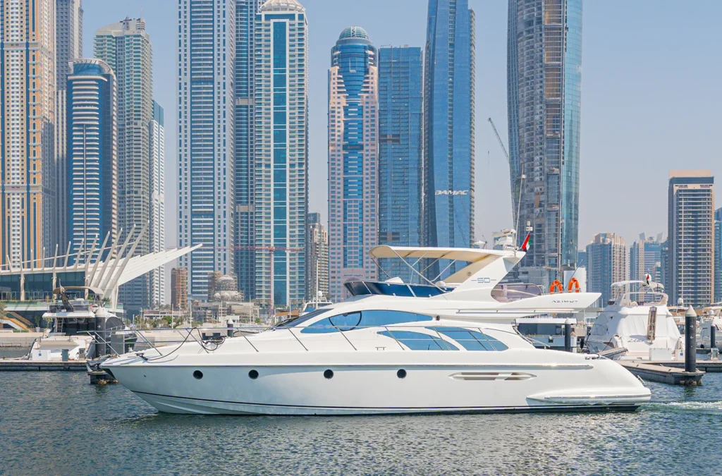 The view of Luna yacht anchoring on Dubai waters