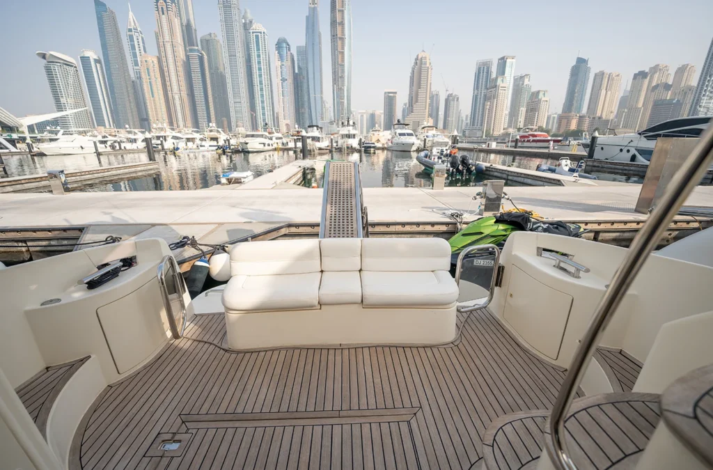 The view deck of luxury yacht where you can watch the New Year eve firework from luxury yachts in Dubai