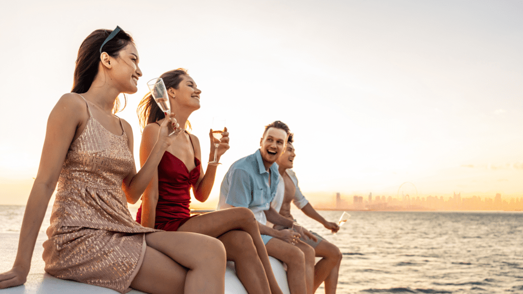 Friends enjoying private cruise Dubai