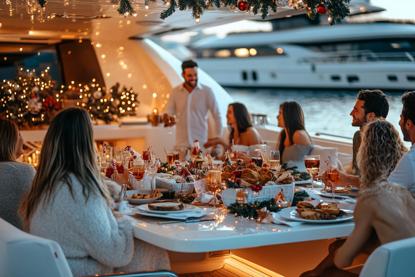 friends enjoying their New Year Eve party on Dubai Yachts